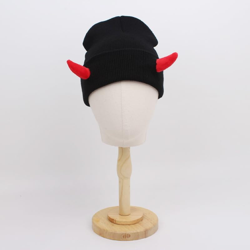 Womens Halloween Devil Horn Hat Skull Hat Warm Knitted Winter Beanie Cuffed Funny Alt Emo Scene Cap Y2K Accessories