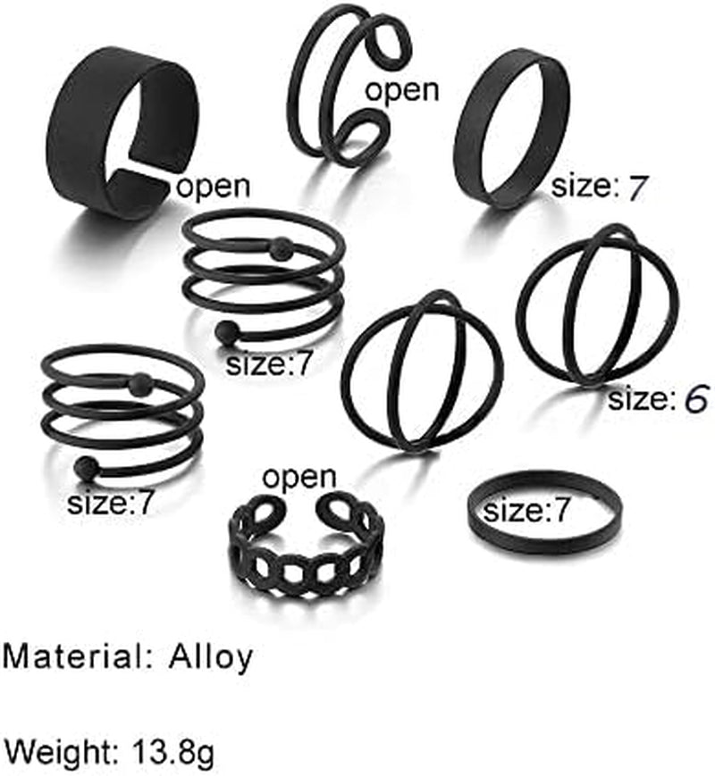 Black Knuckle Rings Set for Women Vintage Stackable Midi Rings Boho Crystal Pearl Sea Wave Finger Ring Pack