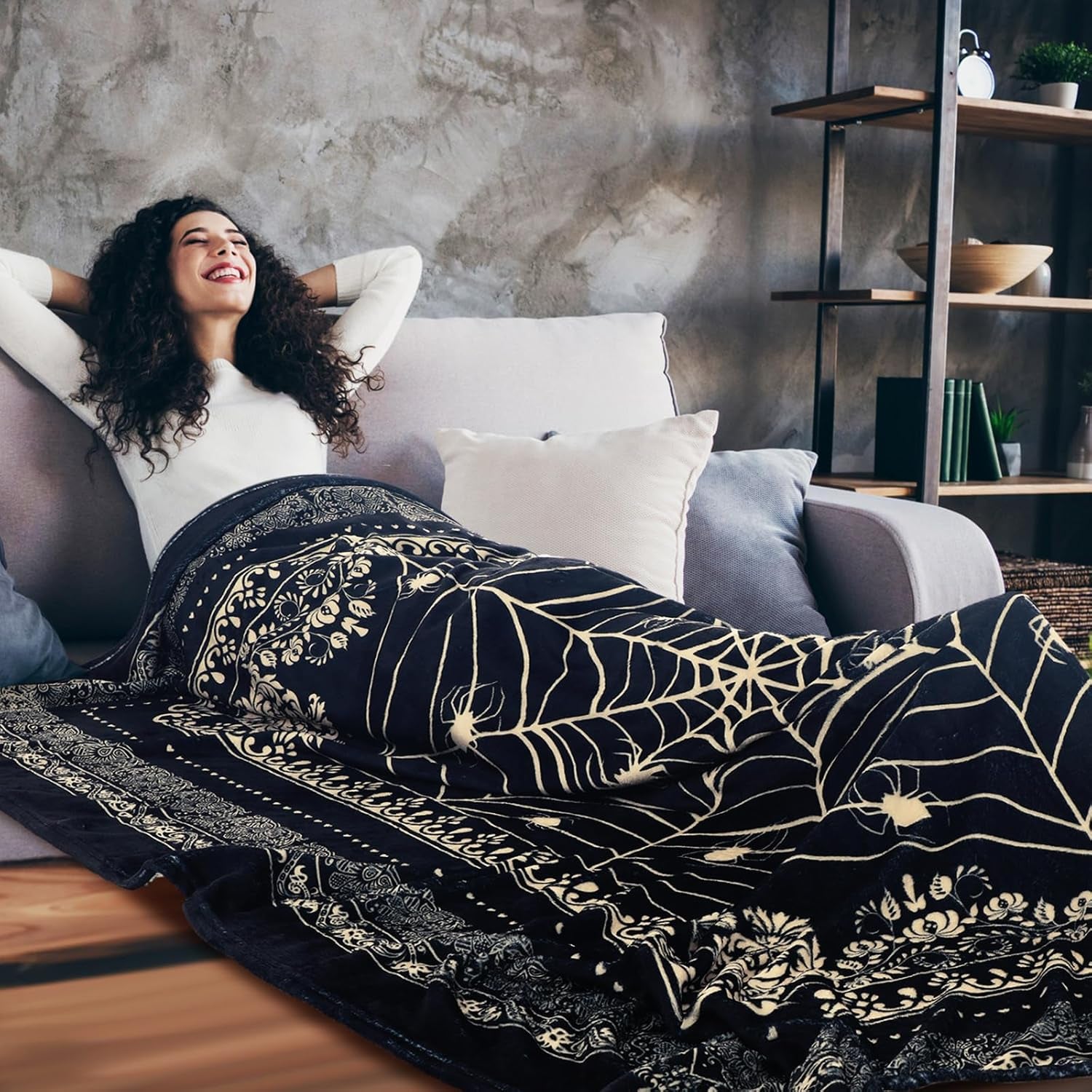 Victorian Spider Web Goth Throw Blanket