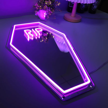 RIP Neon Coffin Mirror – Purple Crypt Glow 🪦💜  