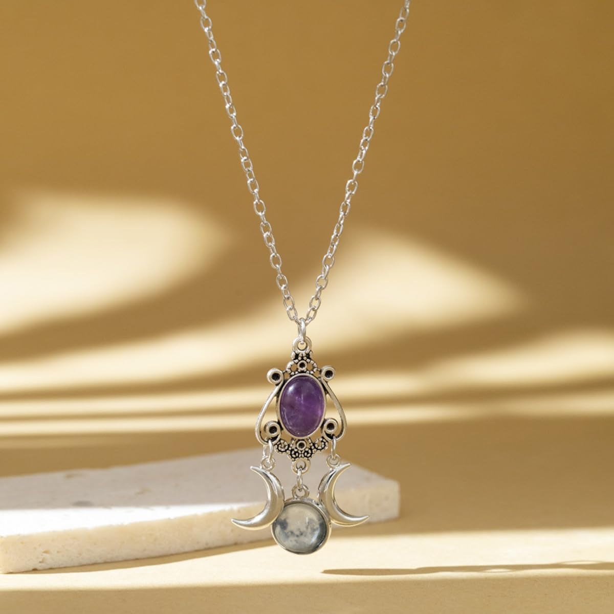 Gothic Moon Crystal Necklace Vintage Punk Black Crescent Necklace Red Statement Gothic Jewelry for Women Purple Halloween Costume Jewelry Noctura