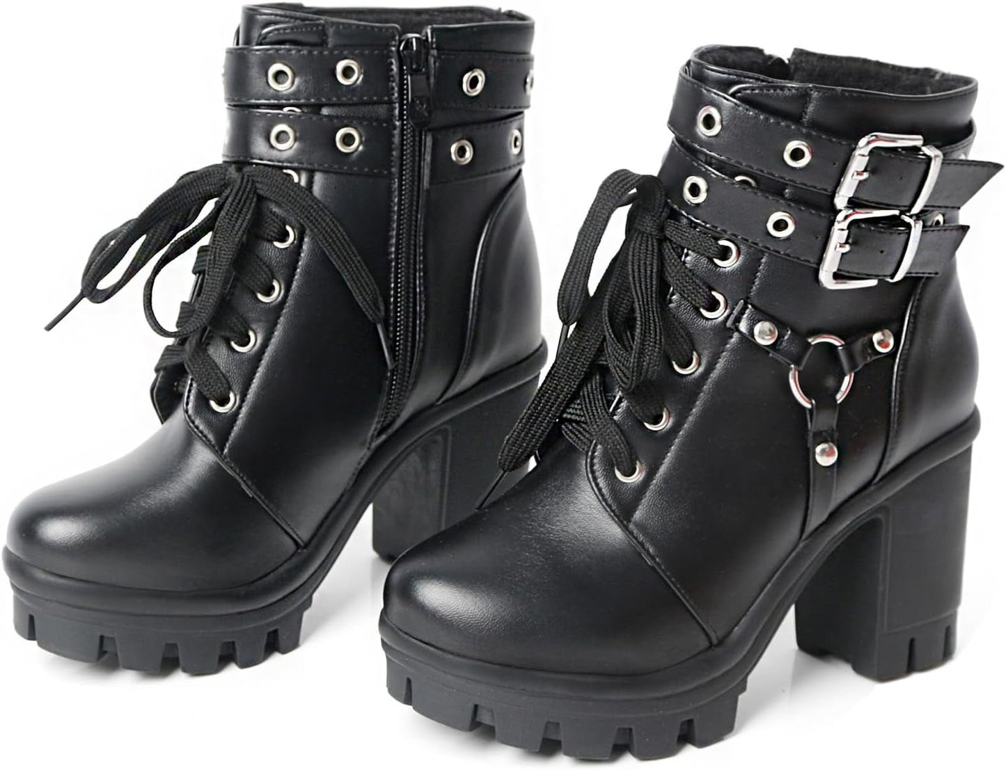 Cathedral Rivet Platform Boots – Buckled Goth Combat Booties - Noctura