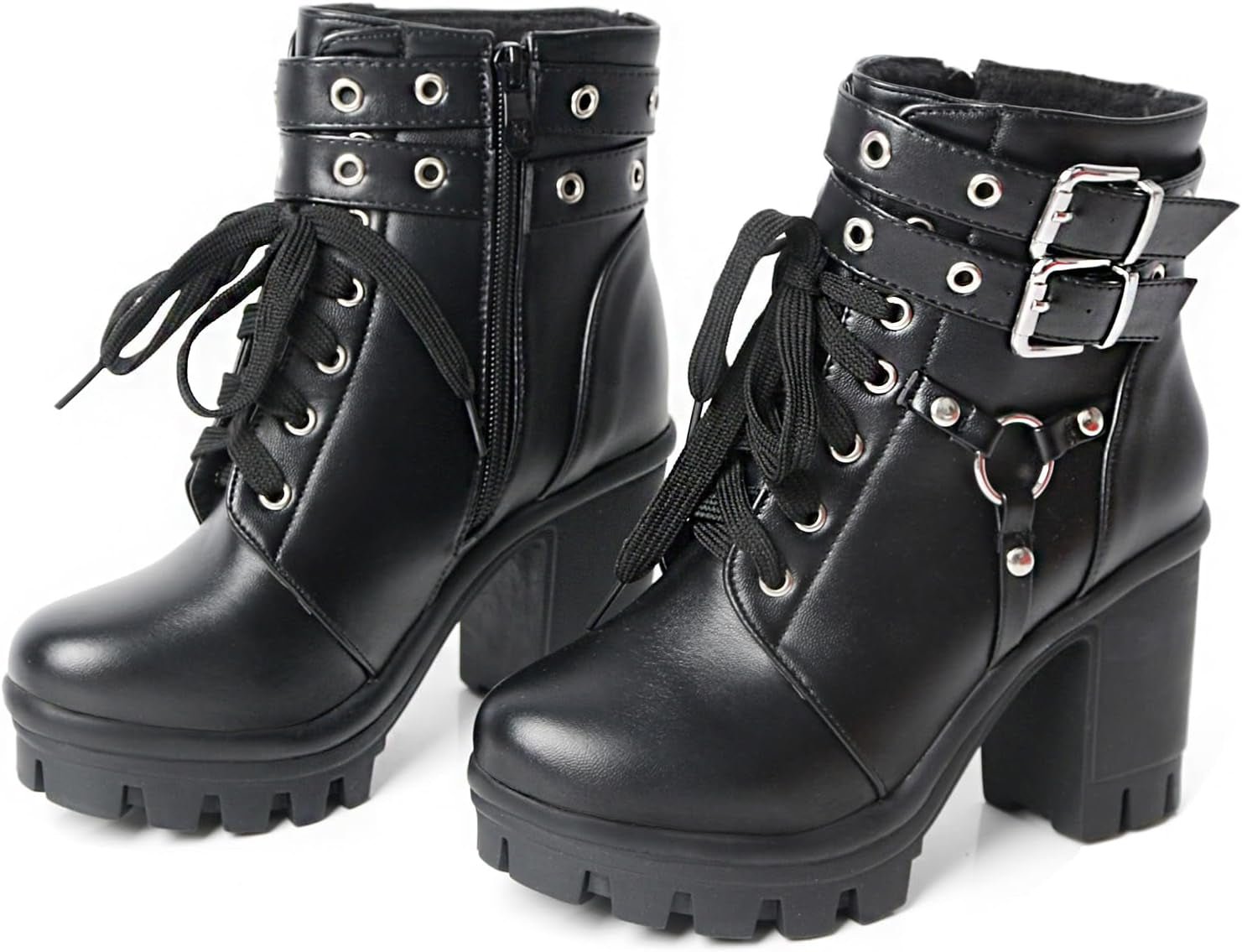 Cathedral Rivet Platform Boots – Buckled Goth Combat Booties - Noctura