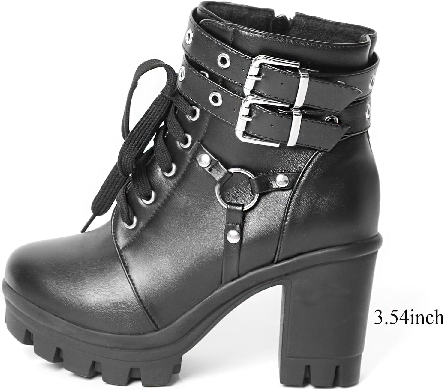 Cathedral Rivet Platform Boots – Buckled Goth Combat Booties - Noctura