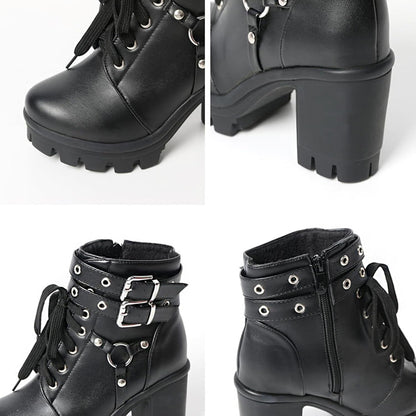 Cathedral Rivet Platform Boots – Buckled Goth Combat Booties - Noctura