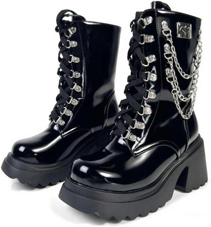 Cathedral Rivet Platform Boots – Buckled Goth Combat Booties - Noctura