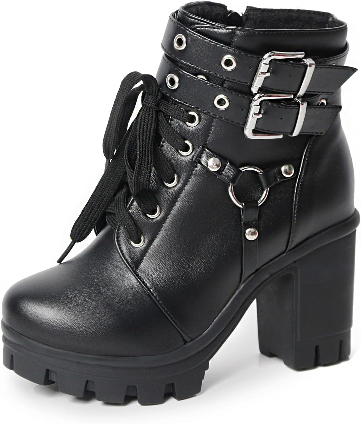 Cathedral Rivet Platform Boots – Buckled Goth Combat Booties - Noctura