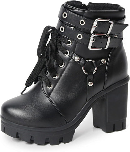 Cathedral Rivet Platform Boots – Buckled Goth Combat Booties - Noctura