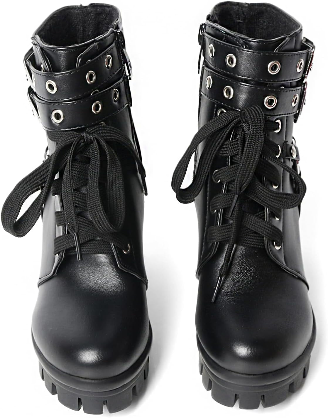 Cathedral Rivet Platform Boots – Buckled Goth Combat Booties - Noctura