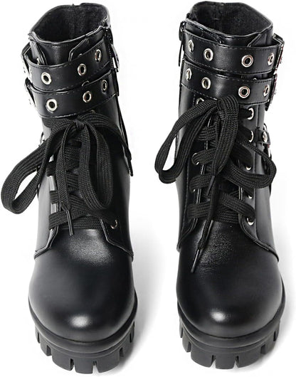 Cathedral Rivet Platform Boots – Buckled Goth Combat Booties - Noctura