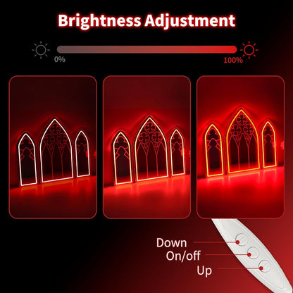 Cathedral Window Neon Mirror Set – Blood Red Gothic Wall Light 🔻🩸 - Noctura