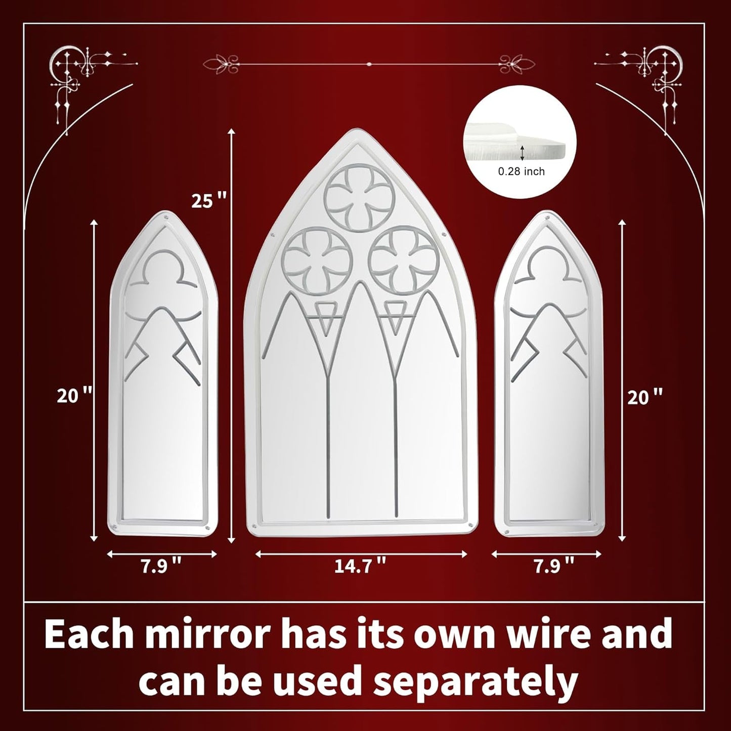 Cathedral Window Neon Mirror Set – Blood Red Gothic Wall Light 🔻🩸 - Noctura