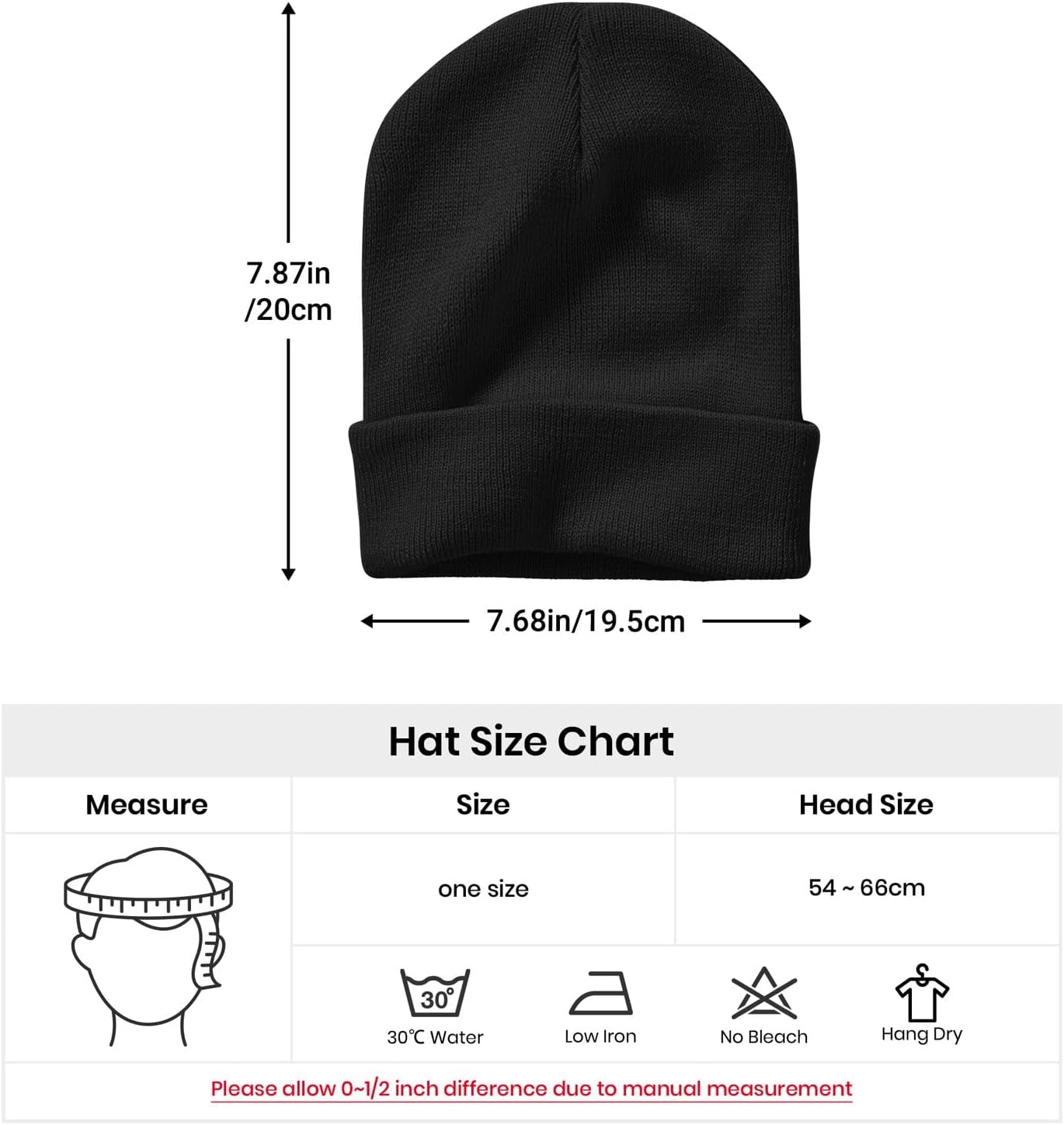 Spooky Horror Devil Horned Embroidery Beanie Knit Hat for Men Women, Casual Skull Knit Cap