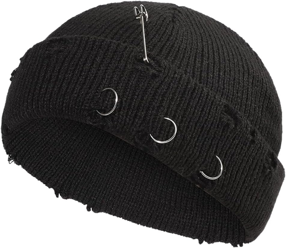 Distressed Ring Beanie Hat Unisex Fashion Hip-Hop Slouchy Knitted Skull Caps