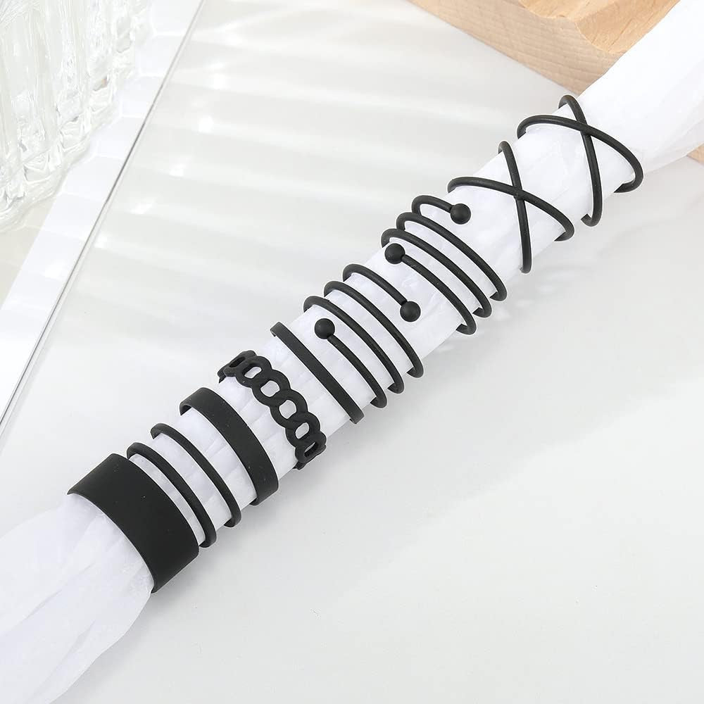 Black Knuckle Rings Set for Women Vintage Stackable Midi Rings Boho Crystal Pearl Sea Wave Finger Ring Pack