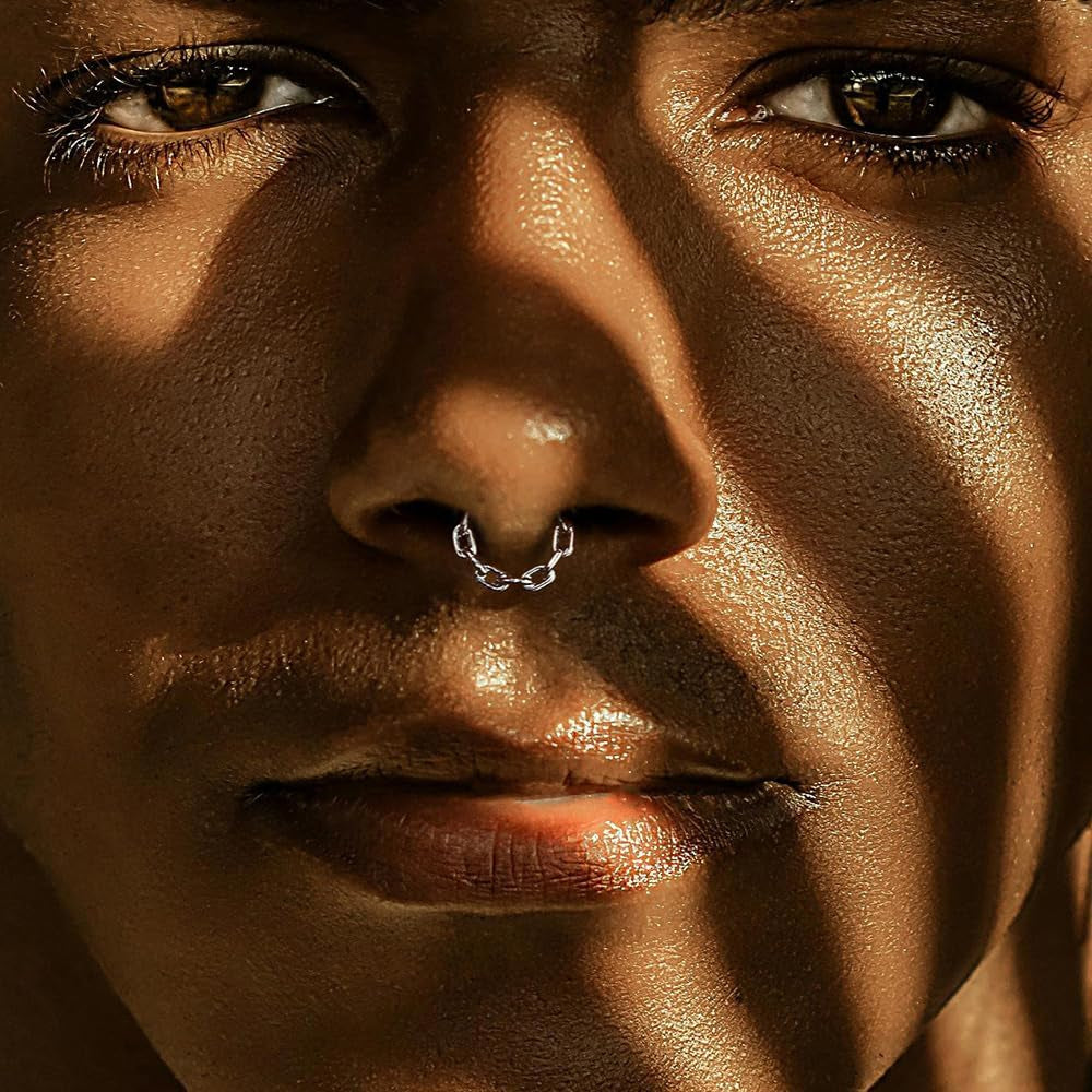 Chain Septum Rings 16G/(8Mm,10Mm,12Mm) Nose Ring Dainty Helix Daith Earrings for Men/Women 316L Stainless Steel Daith Piercing Jewelry Silver Gold Black