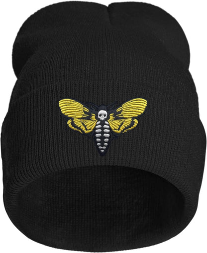 Cute Frog Skeleton Embroidered Beanie Knit Hat for Men Women, Halloween Goth Graphic Winter Black Skull Cap