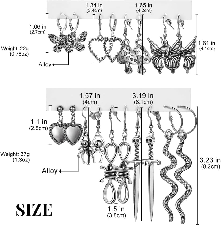 Gothic Earrings Set – Serpent & Dagger