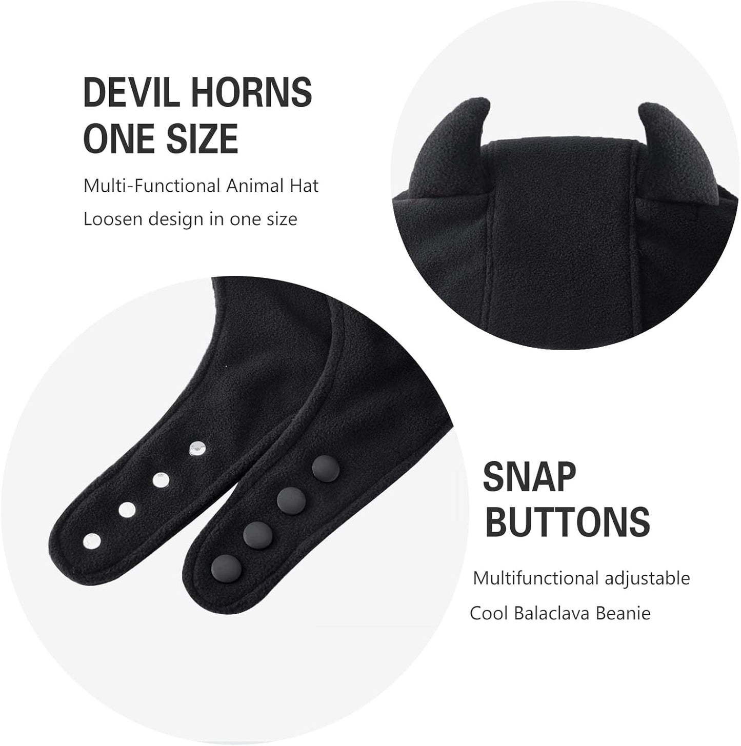 Womens Winter Hat Warm Fleece Y2K Beanies Cute Windproof Devil'S Horn Hats Pullover Fuzzy Beanie Gothic Adjustable Black