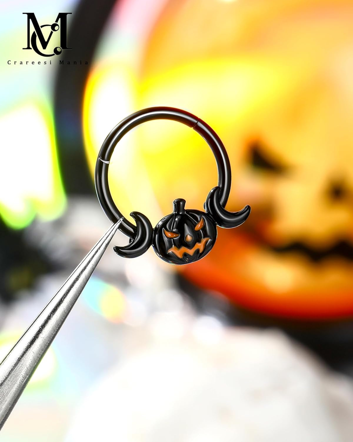Pumpkin Septum Ring Halloween Segment Nose Ring Hoop 316L Surgical Steel Gothic Septum Piercing Jewelry Spooky Daith Earrings for Women Men