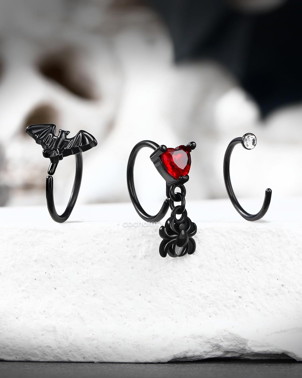 Black Halloween Nose Rings 20G Bat Nose Hoop Nose Ring Detailed Dangle Spider Nose Hoop 8Mm Hoop Nose Piercing 20 Gauge Nose Jewelry