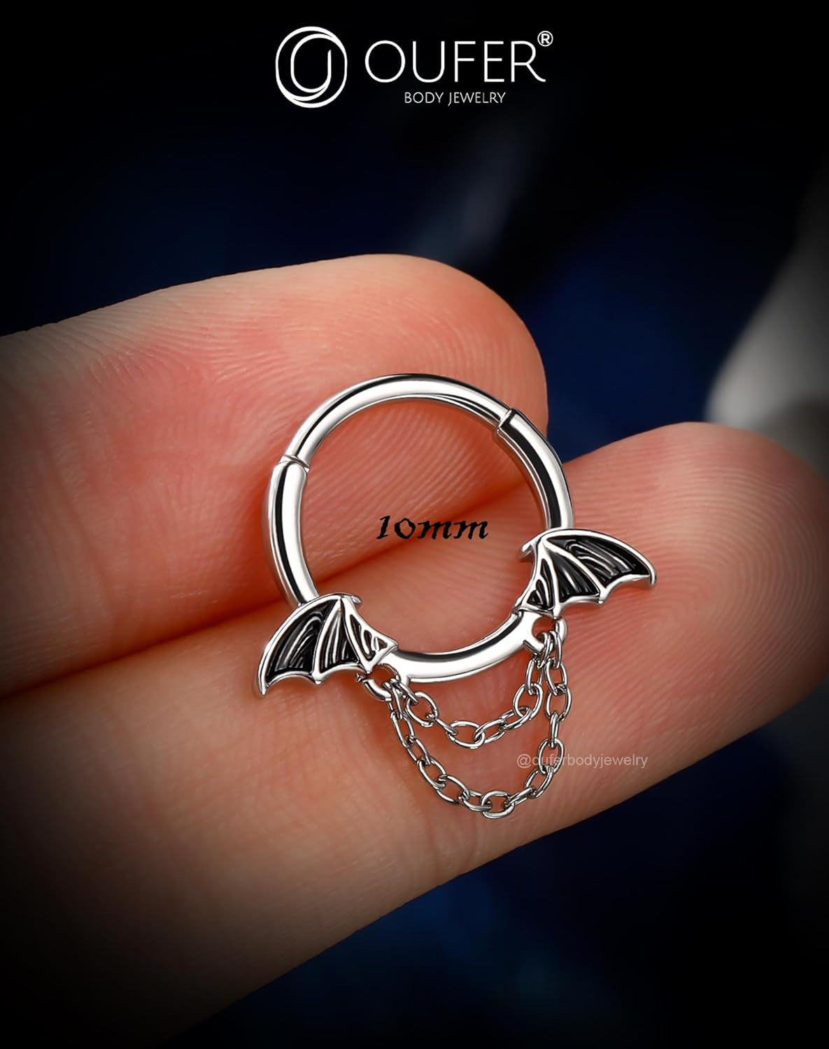 16G Halloween Septum Ring Bat Wing Chain Piercing Jewelry | Gothic Stainless Steel Nose Hoop for Women Men | 8MM 10MM Segment Ring for Vampire Cosplay
