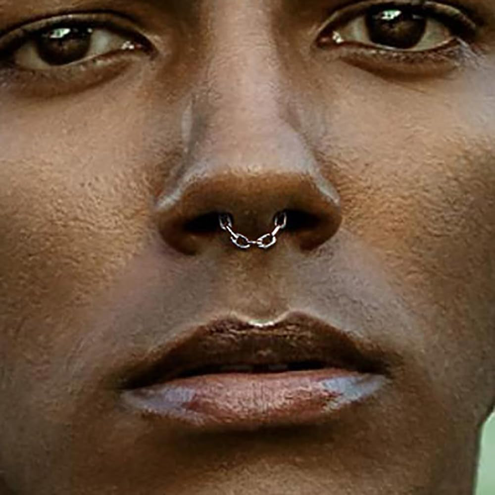 Chain Septum Rings 16G/(8Mm,10Mm,12Mm) Nose Ring Dainty Helix Daith Earrings for Men/Women 316L Stainless Steel Daith Piercing Jewelry Silver Gold Black