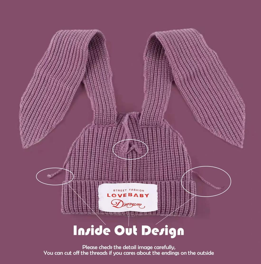 Knit Beanie Hats Cute Bunny Long Ears Funny Hat Fluffy Winter Cap Warm Knit Rabbit Crochet Skull Cap Outdoor Slouchy Hat