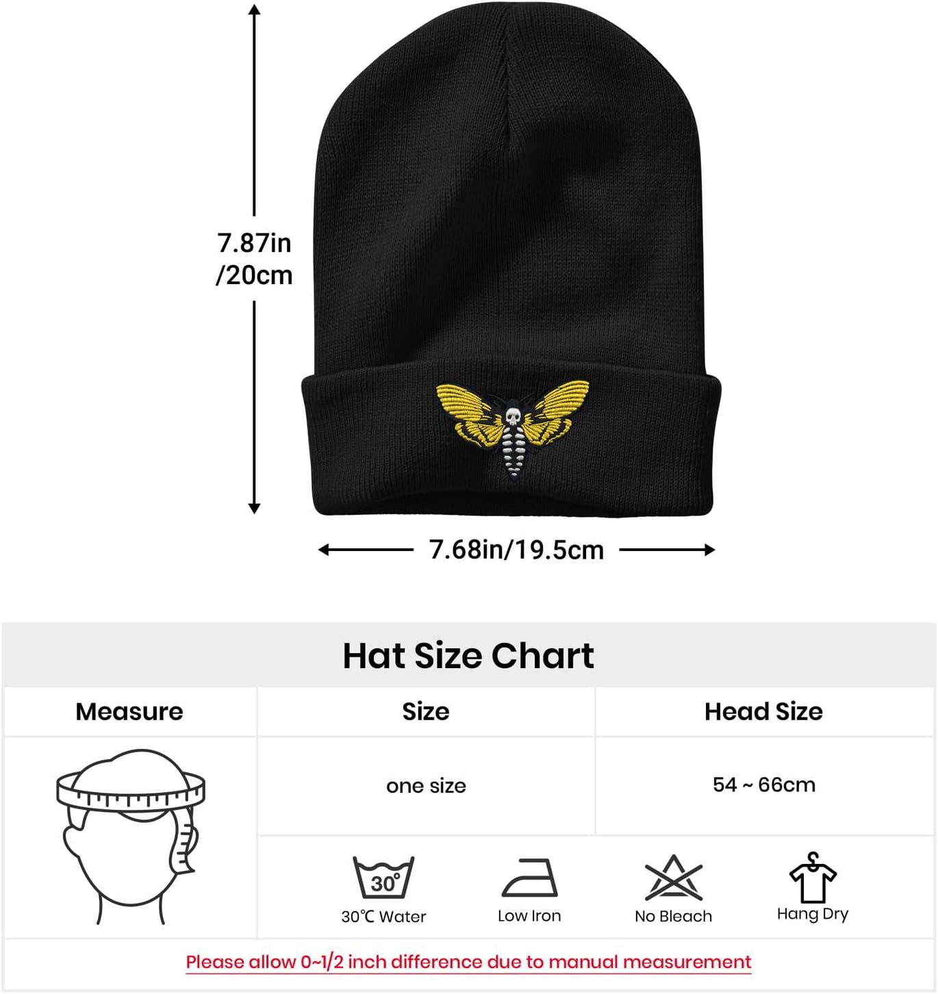 Cute Frog Skeleton Embroidered Beanie Knit Hat for Men Women, Halloween Goth Graphic Winter Black Skull Cap