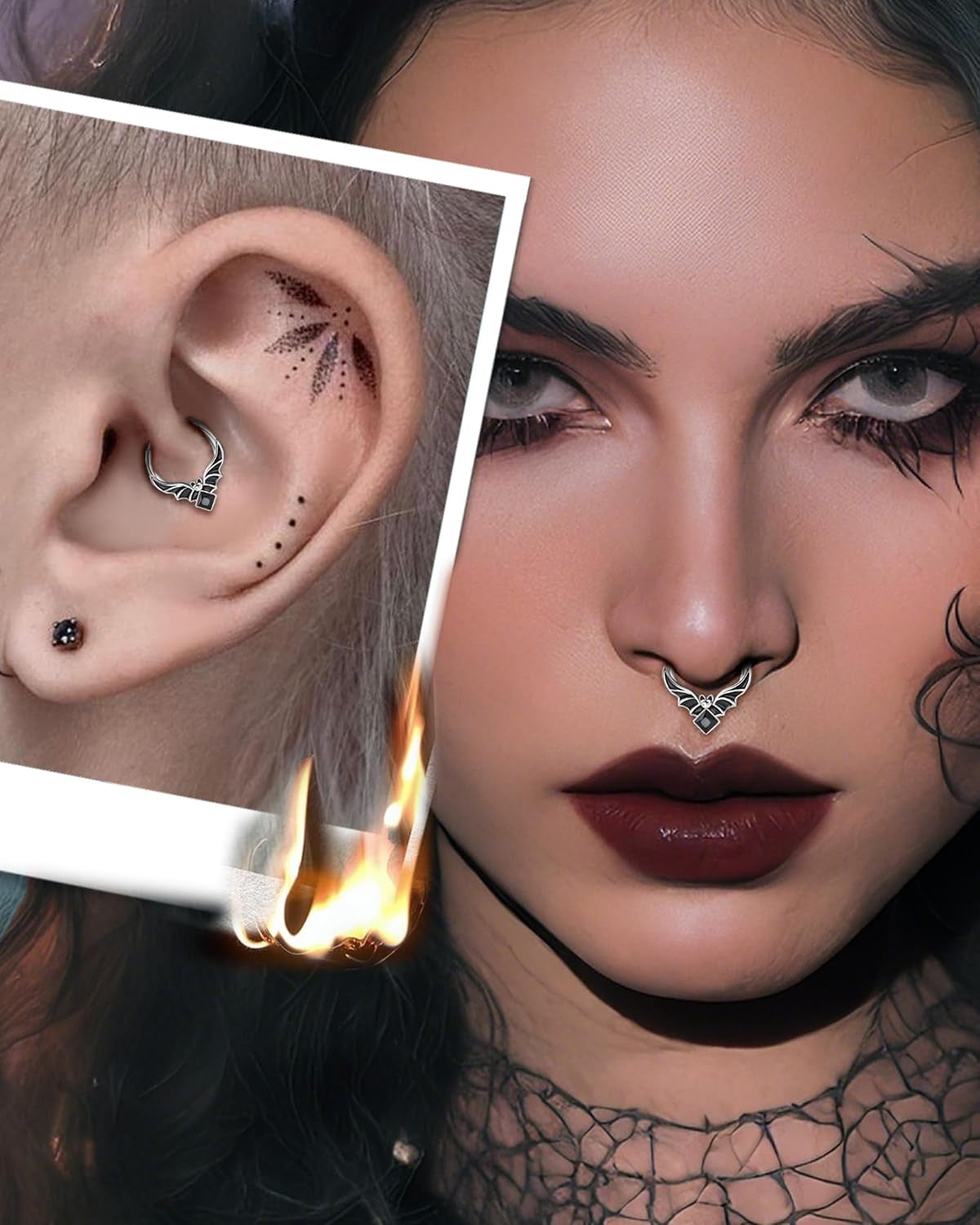 Halloween Septum Rings 16G Bat Septum Jewelry Dainty Helix Daith Earrings for Women Stainless Steel Helix Daith Piercing Jewelry