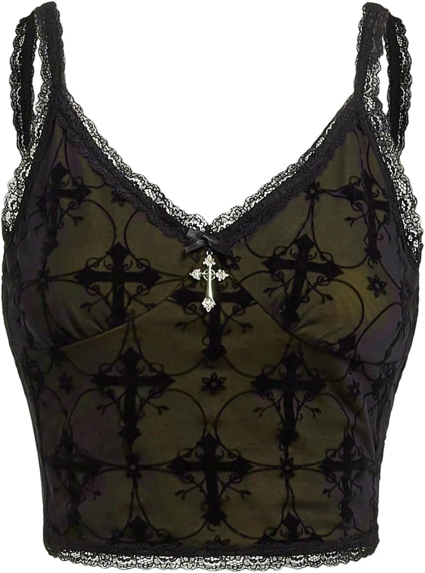 Lace Goth Crop Top – Witchy Grunge Cami