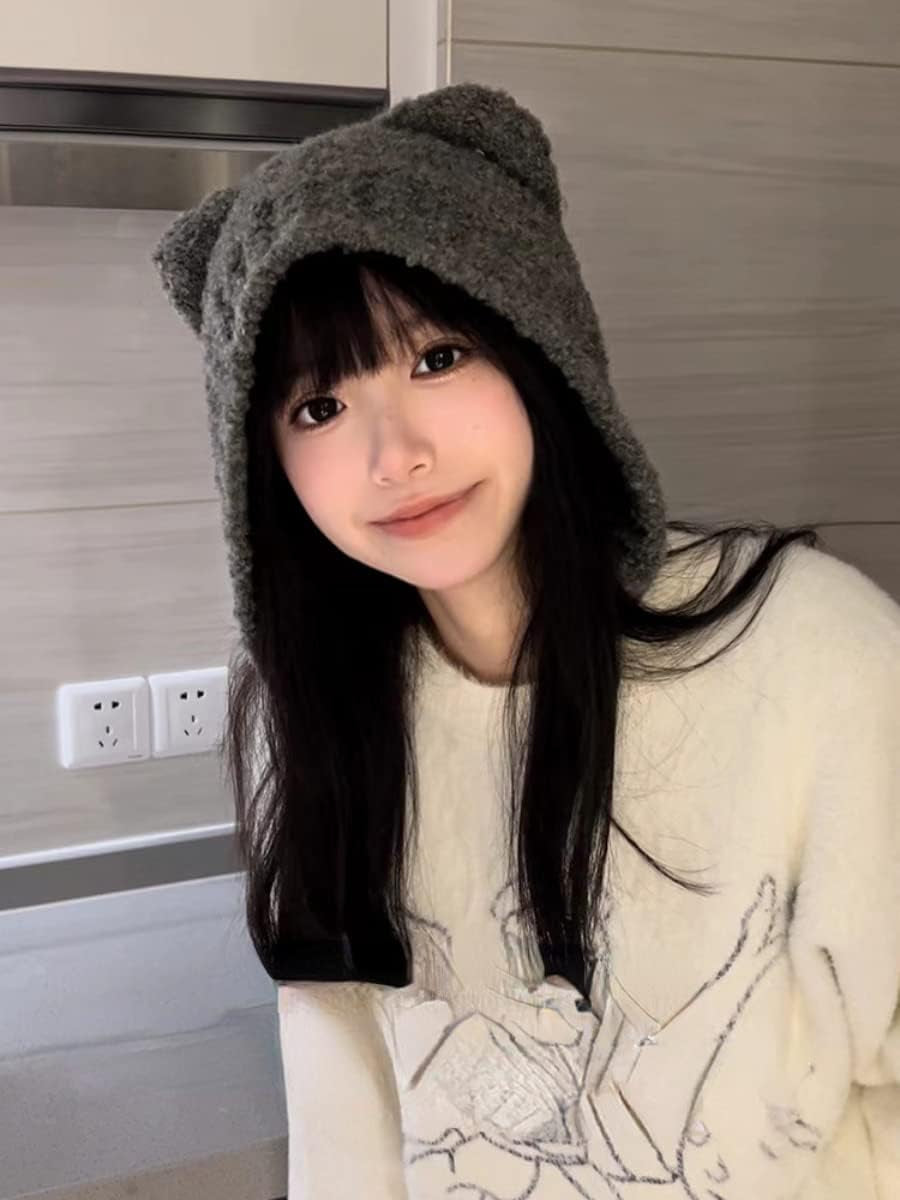 Fairy Grunge Beanie Y2K Bear Ears Hat Crochet Slouchy Hat Winter Warm Knitted Alt Headwear Accessories