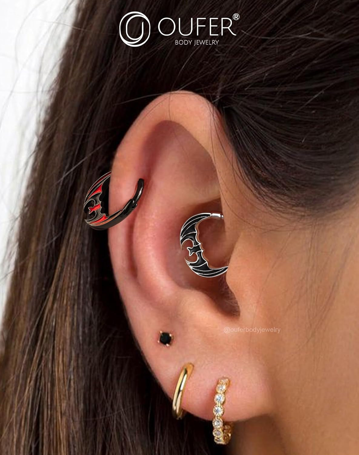 Orange Black Red Bat Segment Ring 16G 10MM – Gothic Halloween Clicker Hoop for Septum, Daith, Conch – Surgical Steel Non-Dangle Nose Jewelry