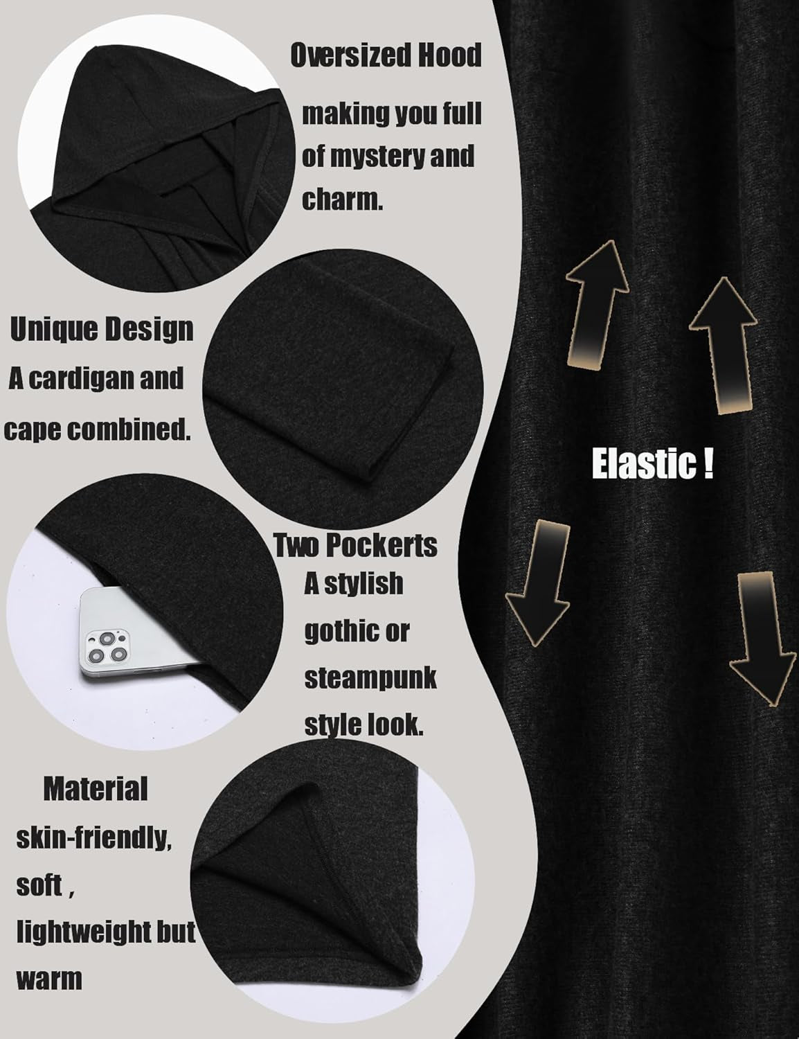 Men’s Hooded Cardigan – Ruffle Shawl Drape Cape