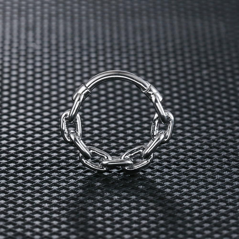 Chain Septum Rings 16G/(8Mm,10Mm,12Mm) Nose Ring Dainty Helix Daith Earrings for Men/Women 316L Stainless Steel Daith Piercing Jewelry Silver Gold Black