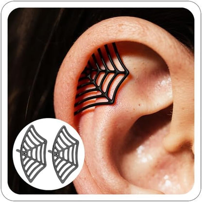 Spider Web Earrings for Women Spider Web Cartilage Earring Funny Fake Spider Punk Stud Earring Hip Hop Goth Halloween Piercing Earring Accessories Jewelry