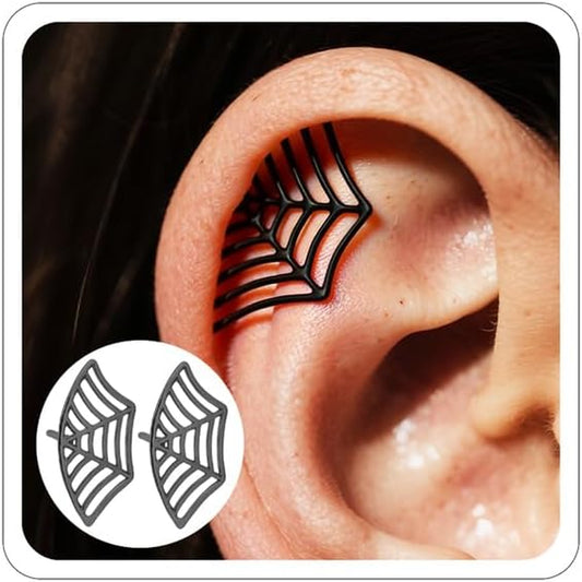 Spider Web Earrings for Women Spider Web Cartilage Earring Funny Fake Spider Punk Stud Earring Hip Hop Goth Halloween Piercing Earring Accessories Jewelry