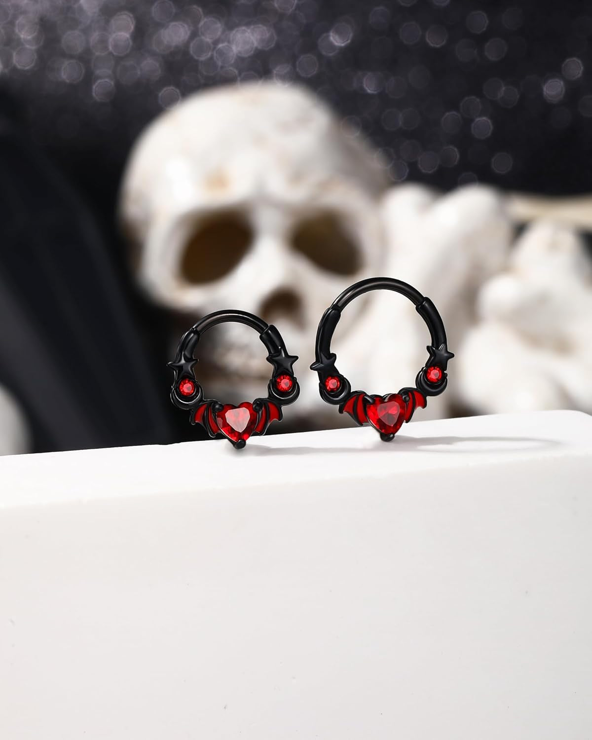 16G Halloween Septum Rings 316L Surgical Steel Septum Jewelry Heart Black Daith Helix Tragus Piercing Jewelry Cartilage Hoop Earrings for Women Men