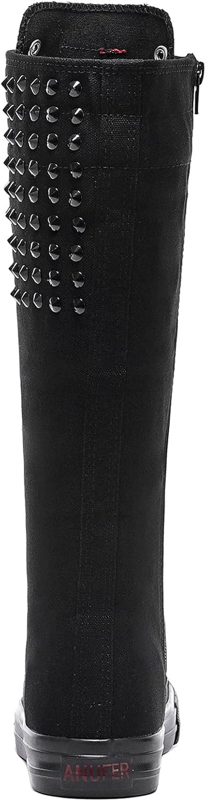 Long Rivet Knee High Canvas Boots Punk Style for Women & Girls