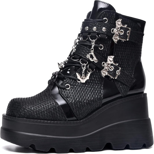 Bat Eclipse Platform Boots – Zip-Up Goth Ankle