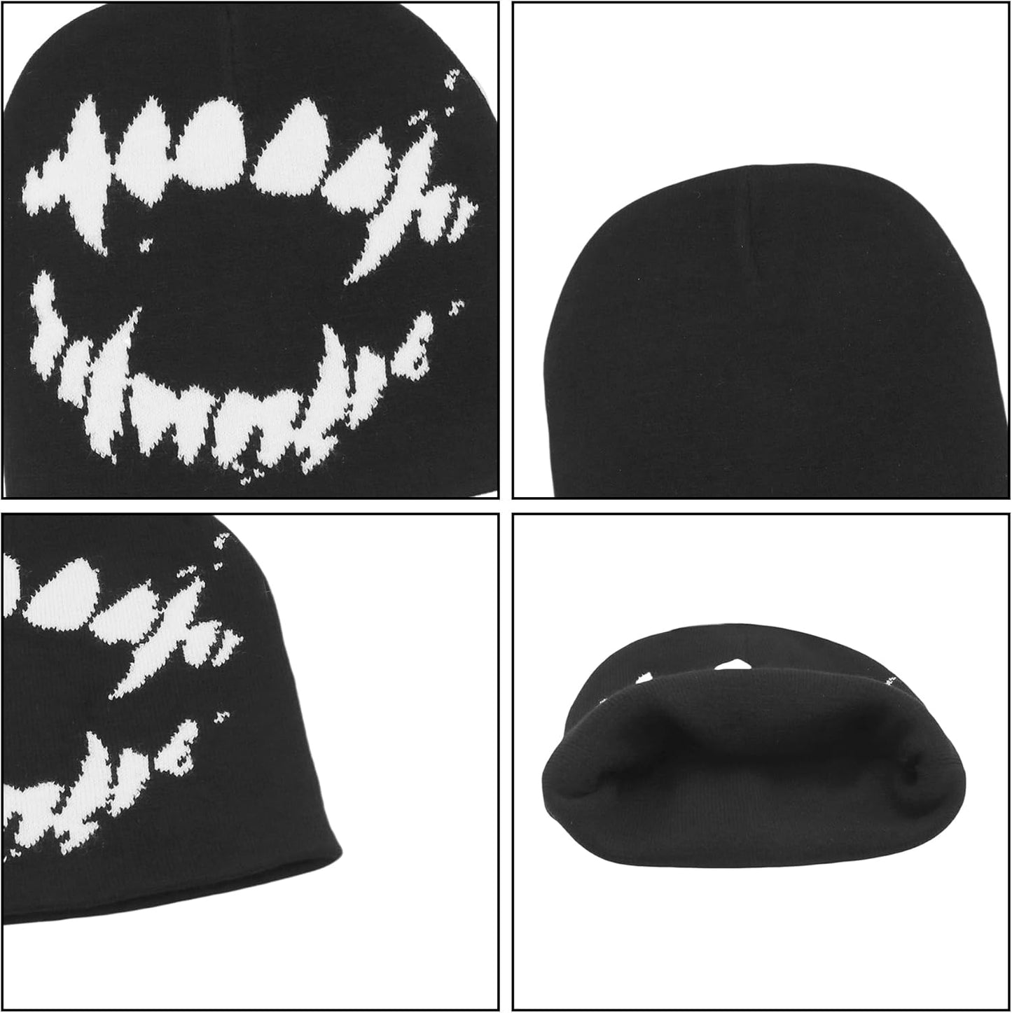 Unisex Y2K Knitted Beanie Hat Gothic Tooth Skull Cap Winter Warm Hat for Women Men Halloween