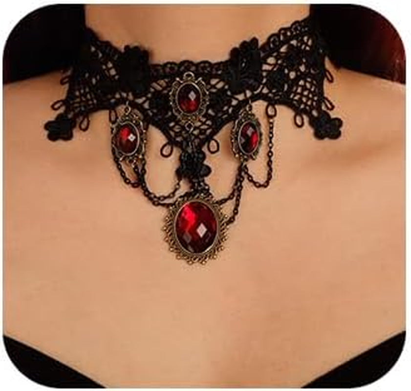Black Lace Choker Necklace Lace Gothic Choker with Crystal for Women for Halloween Weeding Costume Party Prom Vampire (Style 1) Noctura