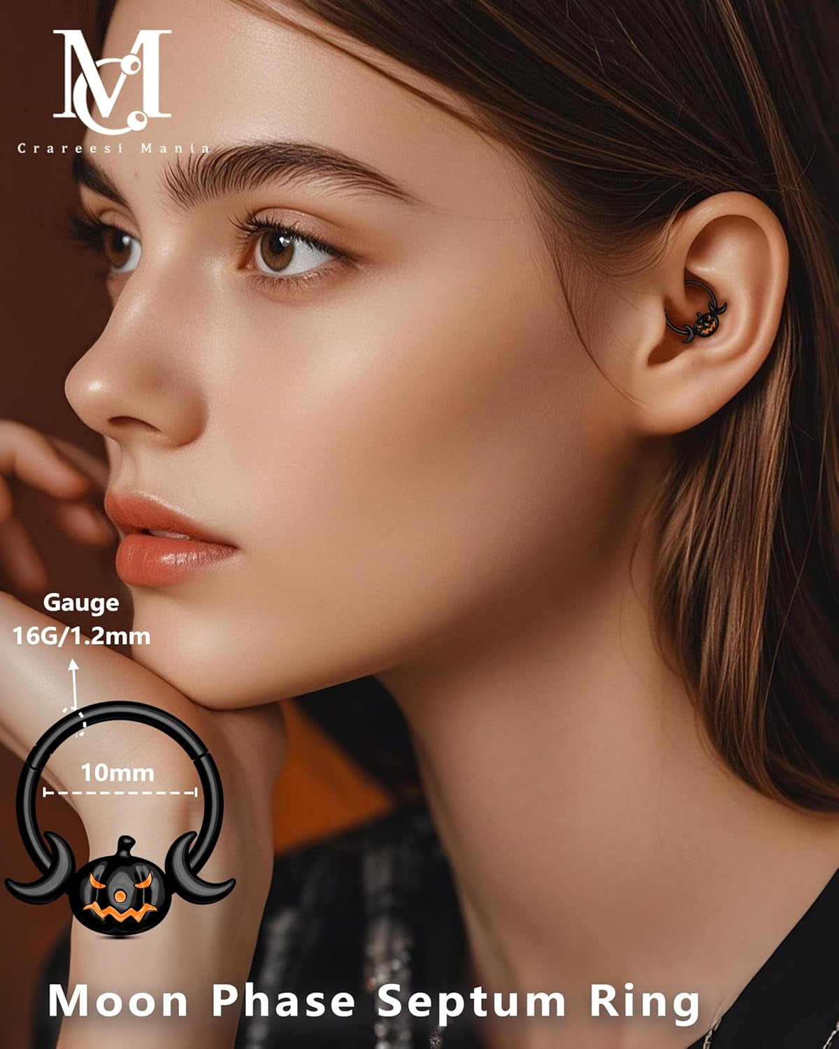 Pumpkin Septum Ring Halloween Segment Nose Ring Hoop 316L Surgical Steel Gothic Septum Piercing Jewelry Spooky Daith Earrings for Women Men