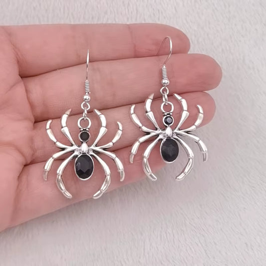 Black Arachne Spider Drop Earrings