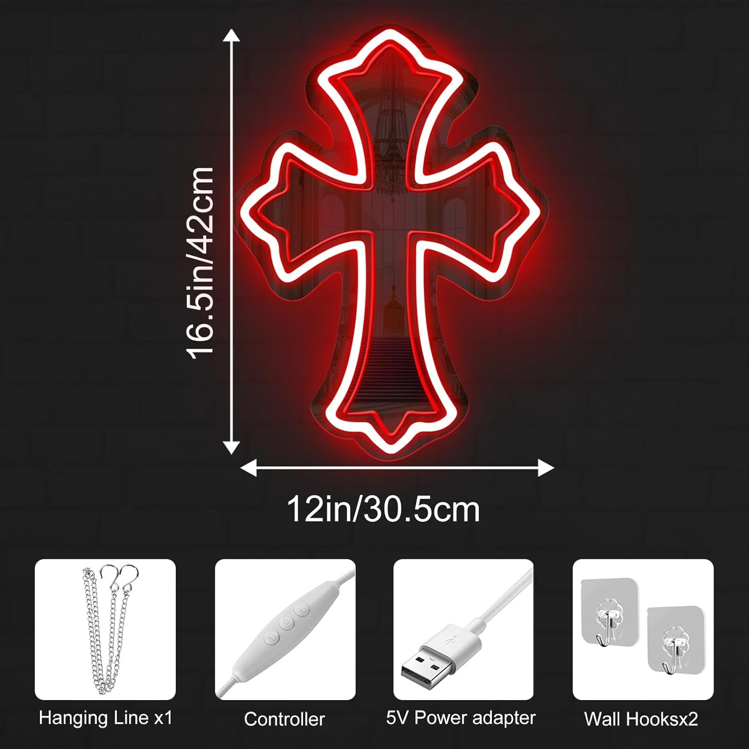 Blood Rite Cross Neon Mirror – Y2K Gothic Wall Light ✝️🩸