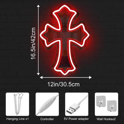 Blood Rite Cross Neon Mirror – Y2K Gothic Wall Light ✝️🩸