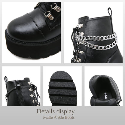 Gravechain Chunky Platform Boots – Black Combat Ankle - Noctura