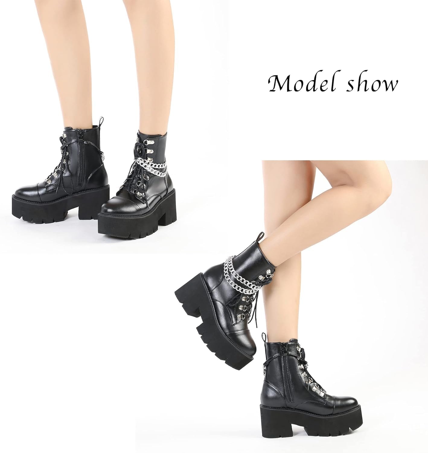 Gravechain Chunky Platform Boots – Black Combat Ankle - Noctura