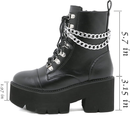 Gravechain Chunky Platform Boots – Black Combat Ankle - Noctura