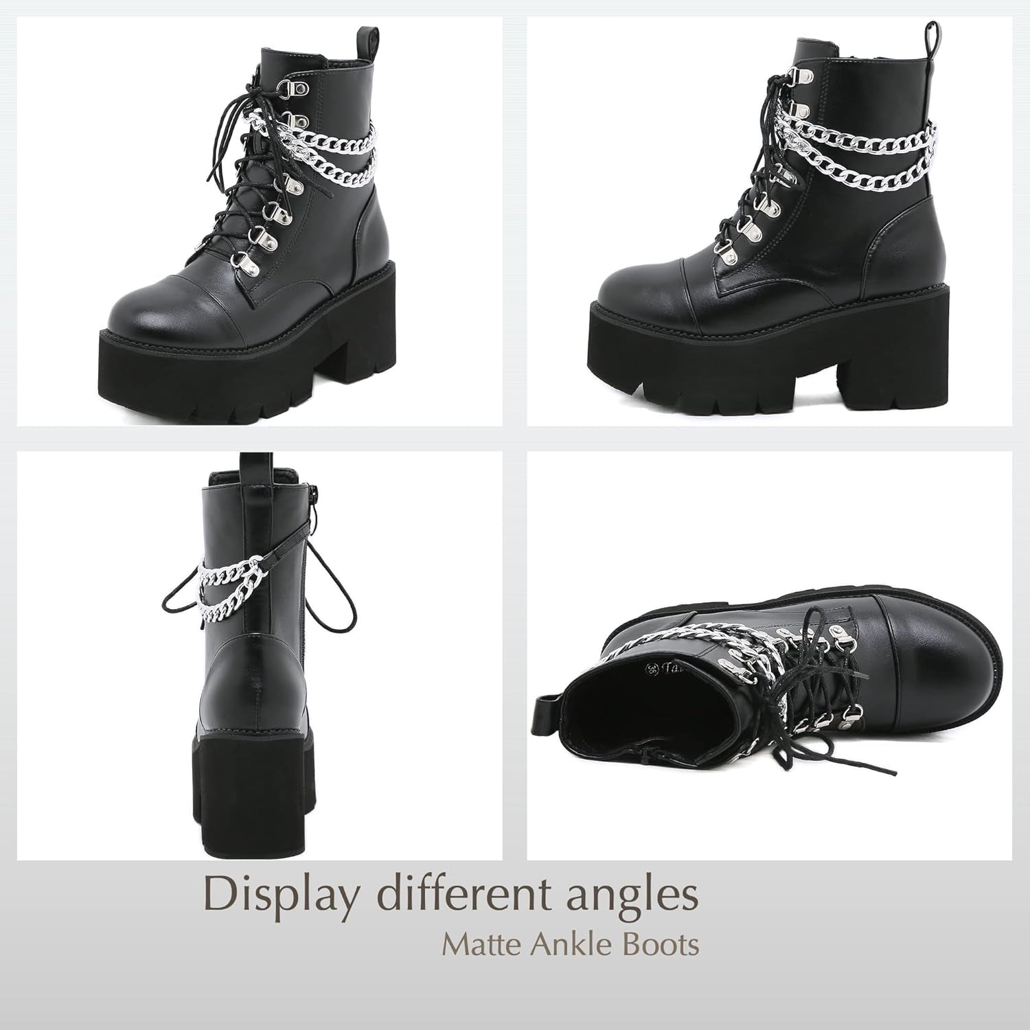 Gravechain Chunky Platform Boots – Black Combat Ankle - Noctura